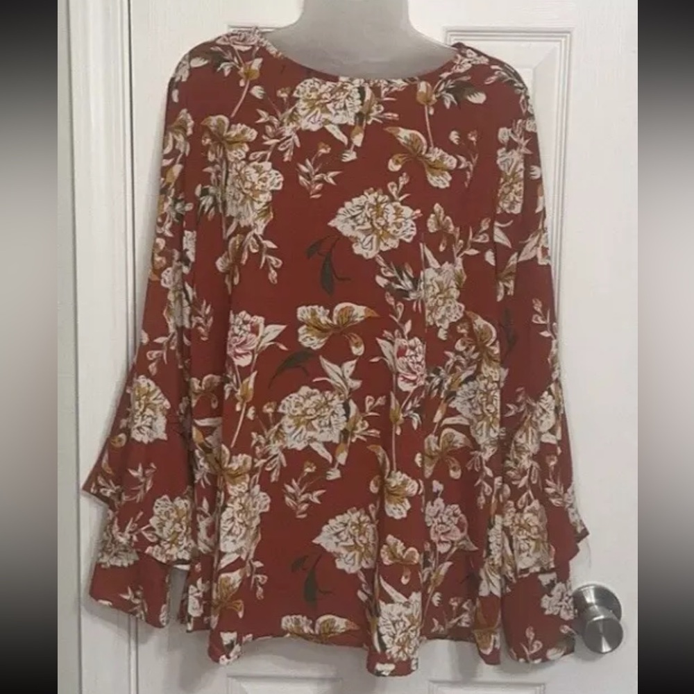 Jodifl Womens Anthropologie Floral Long Ruffle Bell Sleeve Blouse Medium